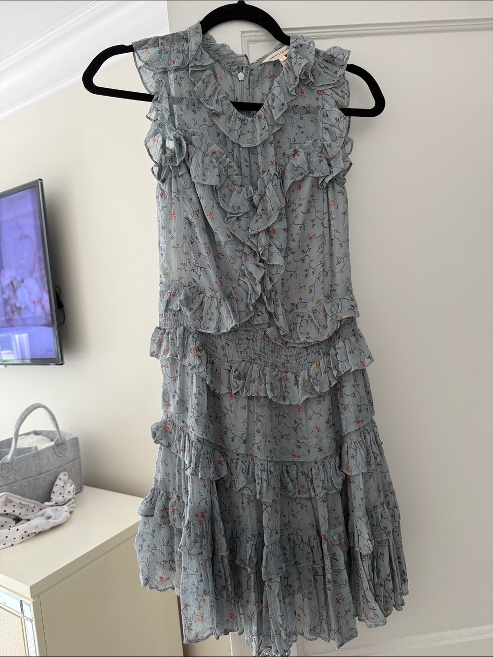 Rebecca Taylor Blue Floral Ruffled Tiered Mini Dress